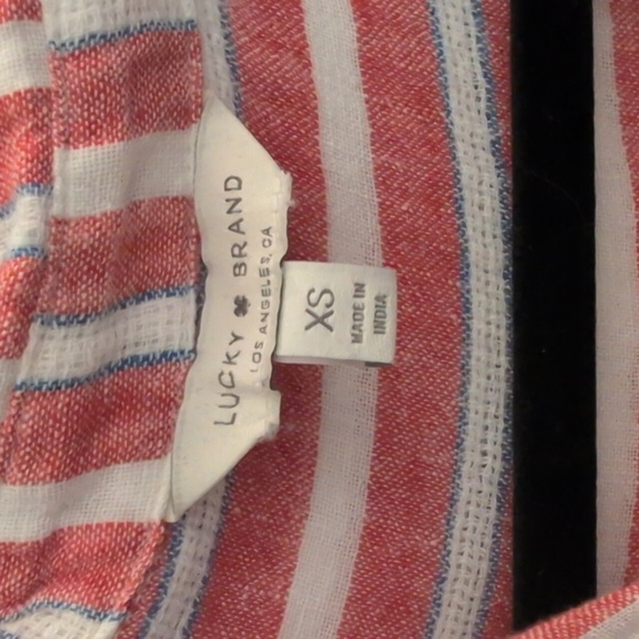 Lucky Brand XS Red and White Striped Button Down Shirt with Tie Back - Picture 3 of 10